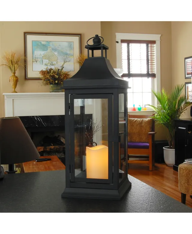 Metal Lantern with Battery Operated Candle - Black Tapered - LumaBase