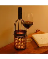 Lumabase Black Wine Bottle Metal Lantern with Led Candle