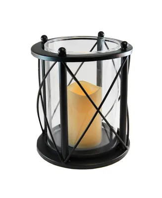 Lumabase Black Round Criss Cross Metal Lantern with Led Candle