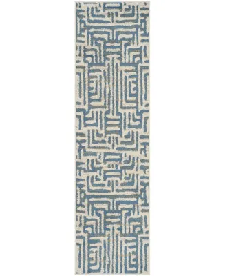 Safavieh Amsterdam AMS106 Ivory and Light Blue 2'3" x 8' Runner Outdoor Area Rug