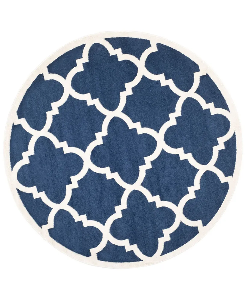 Safavieh Amherst AMT423 Navy and Beige 7' x 7' Round Area Rug