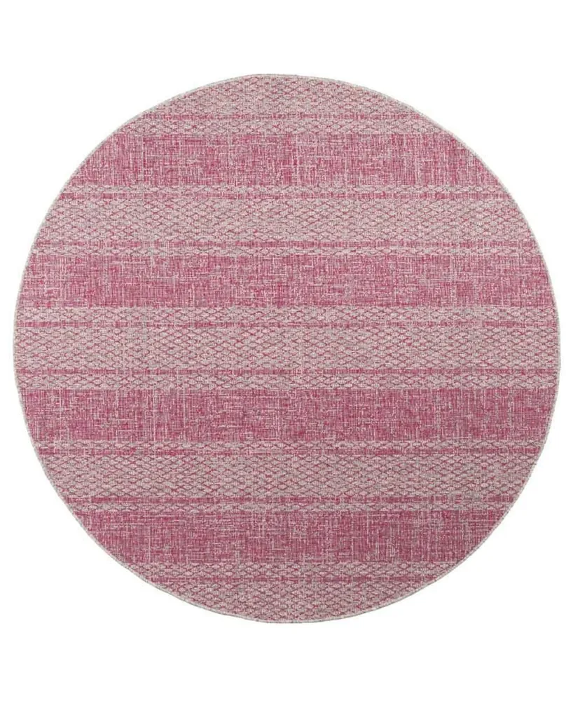 Safavieh Courtyard CY8736 Light Gray and Fuchsia 6'7" x 6'7" Sisal Weave Round Outdoor Area Rug