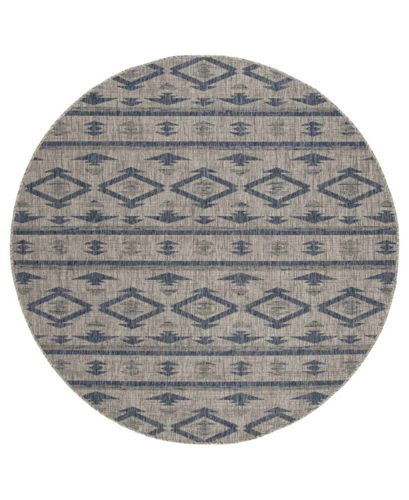 Safavieh Courtyard CY8863 Gray and Navy 6'7" x 6'7" Round Outdoor Area Rug