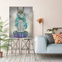 Courtside Market Grey Cat with Bells Full Gallery-Wrapped Canvas Wall Art - 16" x 20"