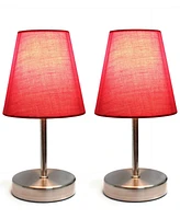 Simple Designs Sand Nickel Mini Basic Table Lamp with Fabric Shade 2 Pack Set