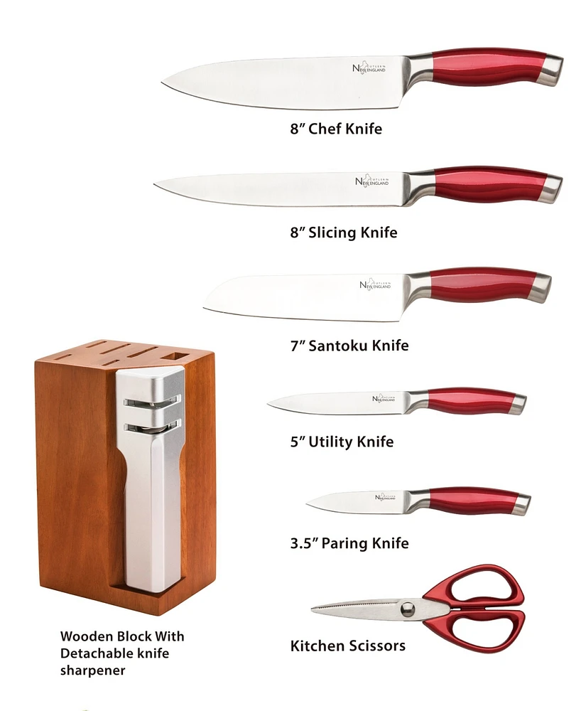 New England Cutlery 7 Piece Stainless Steel Cutlery Set with Detachable Knife Sharpener