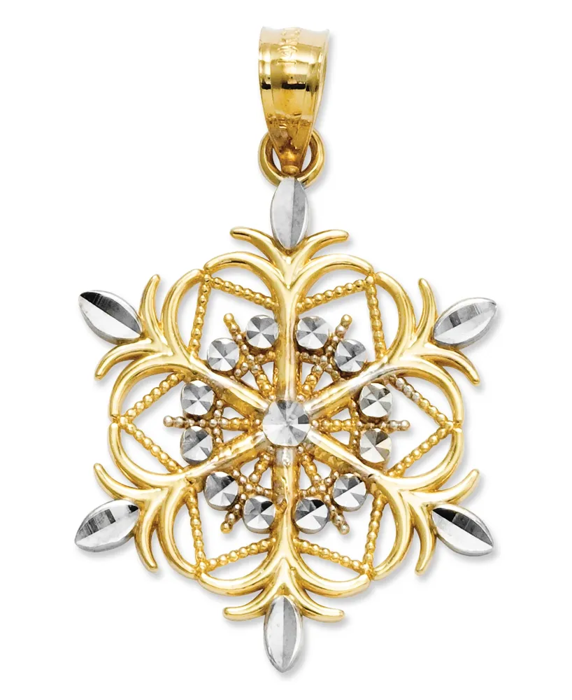 14k Gold and Sterling Silver Charm, Snowflake Charm