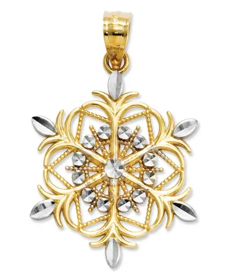 14k Gold and Sterling Silver Charm, Snowflake Charm