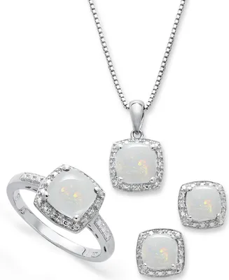 Sterling Silver Jewelry Set, Opal (4-3/4 ct. t.w.) and Diamond Accent Necklace, Earrings Ring Set