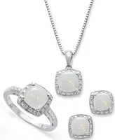 Sterling Silver Jewelry Set, Opal (4-3/4 ct. t.w.) and Diamond Accent Necklace, Earrings Ring Set