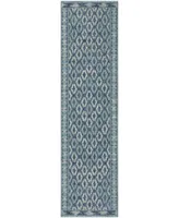 Safavieh Courtyard CY8531 Navy and Aqua 2'3" x 14' Sisal Weave Runner Outdoor Area Rug