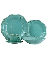 Elama Fleur De Lys 20 Piece Dinnerware Set in Turquoise