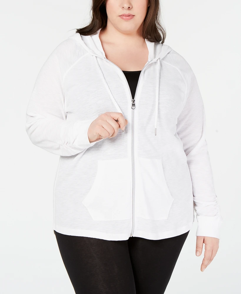 Calvin Klein Performance Ruched-Sleeve Zip Hoodie, Xs-3X