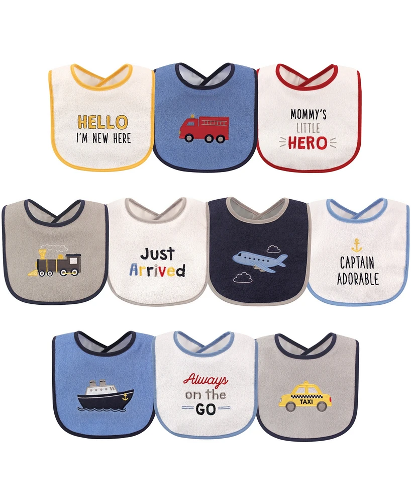 Luvable Friends Drooler Bibs with Waterproof Backing, 10-Pack, One