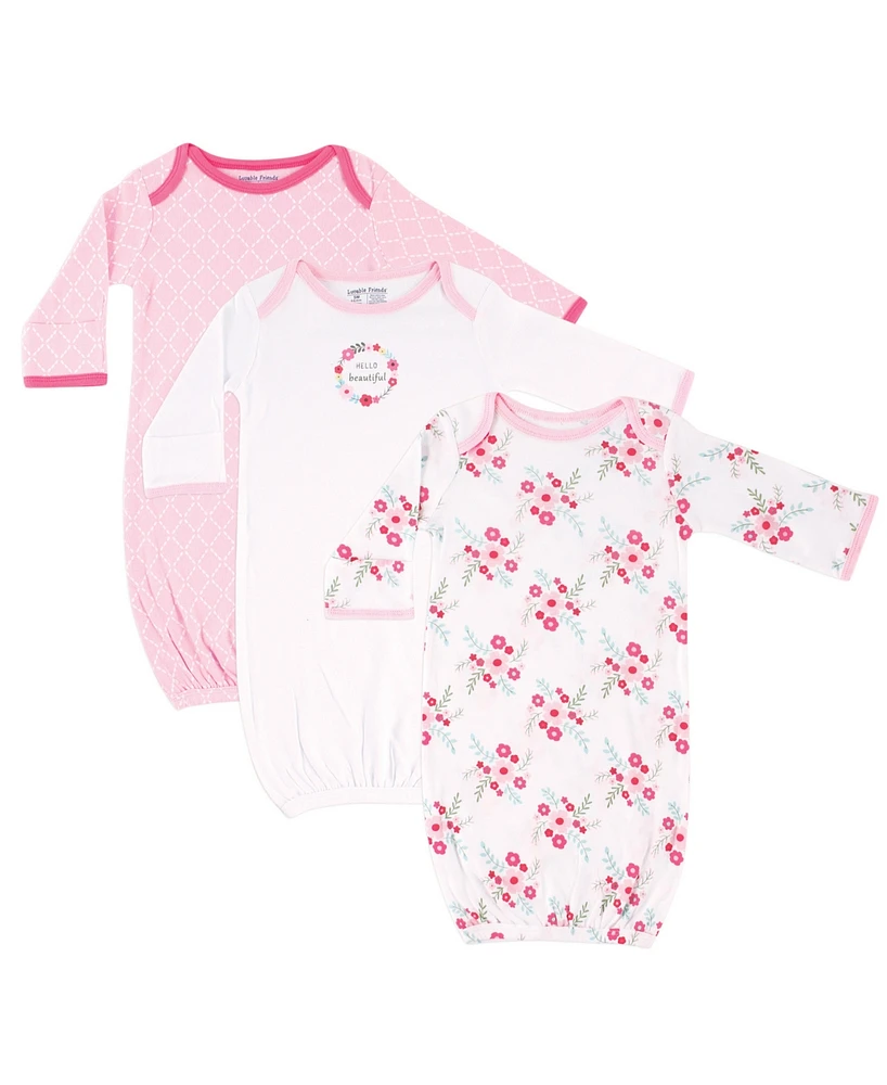 Luvable Friends Baby Girls Baby Cotton Gowns, Pink Floral, 0-6 Months