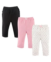 Hudson Baby Girls Cotton Pants 3pk, Black Hearts