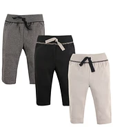 Hudson Baby Boys Cotton Pants 3pk, Black Gray, 0-3 Months