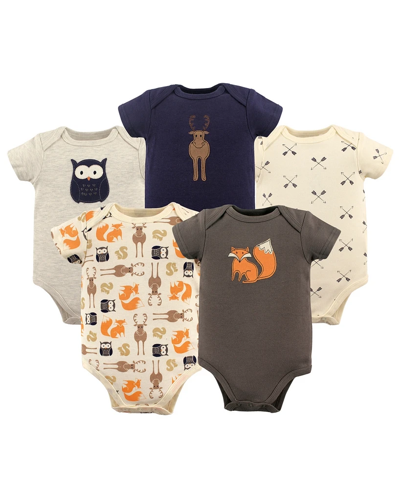 Hudson Baby Boys Cotton Bodysuits 5pk Explorer, 3-6 Months