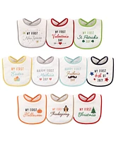 Hudson Baby Infant Cotton Terry Drooler Bibs with Fiber Filling 10pk, Neutral Pizza, One