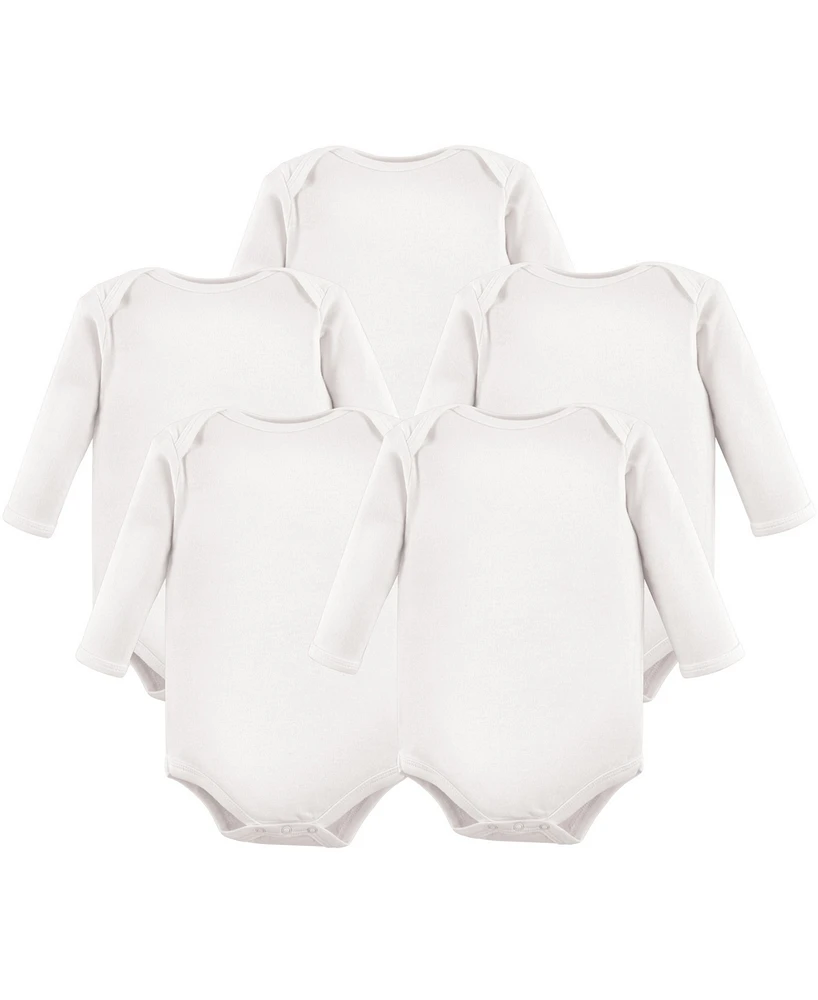 Hudson Baby Cotton Long-Sleeve Bodysuits 5pk, White, 18-24 Months