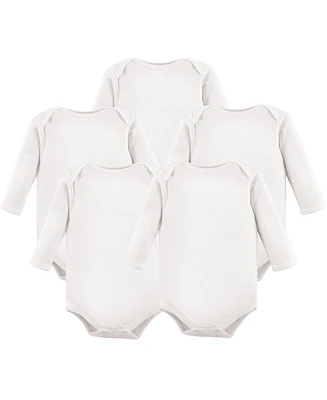 Hudson Baby Cotton Long-Sleeve Bodysuits 5pk, White, 18-24 Months