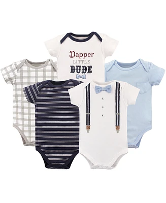 Little Treasure Baby Boy Cotton Bodysuits 5pk, Dapper Bow Tie, 18-24 Months