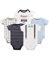 Little Treasure Baby Boy Cotton Bodysuits 5pk, Dapper Bow Tie, 18-24 Months