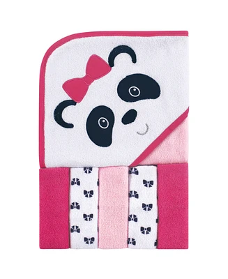 Luvable Friends Hooded Towel with Washcloths, 6-Piece Set, Panda, One Size