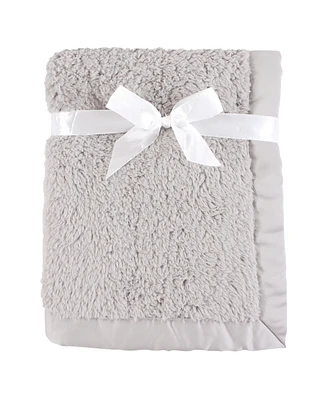 Hudson Baby Infant Faux Shearling Plush Blanket with Satin Binding, Gray, One Size