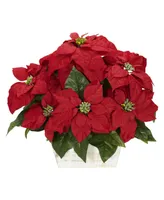 Nearly Natural Poinsettia w/White Wash Planter Silk Arrangement