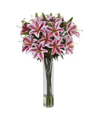 Nearly Natural Rubrum Lily w/ Large Cylinder Floral Arrangement