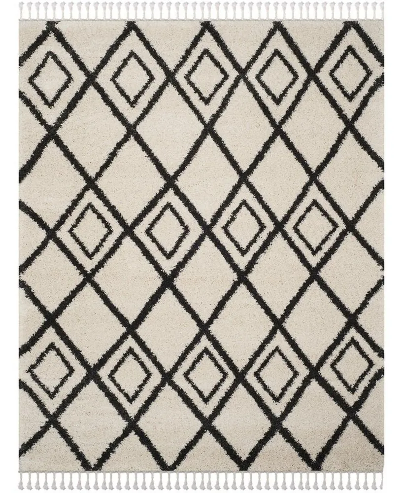 Safavieh Moroccan Fringe Shag MFG244 Cream and Charcoal 8' X 10' Area Rug