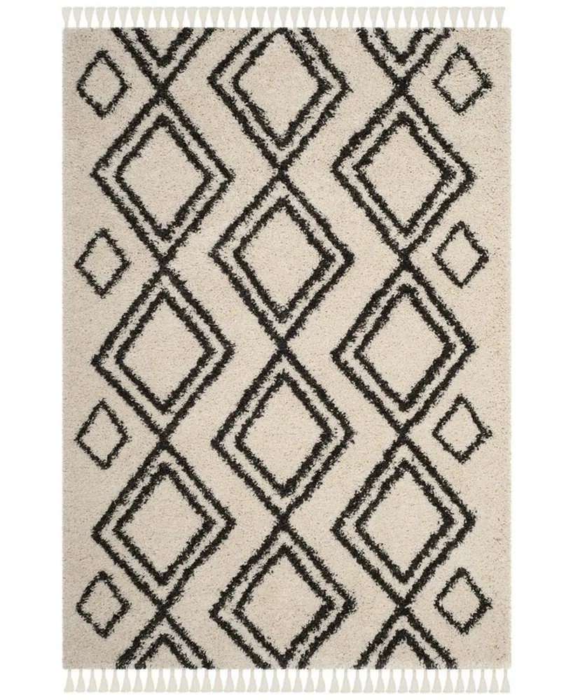 Safavieh Moroccan Fringe Shag MFG247 Cream and Charcoal 4' X 6' Area Rug