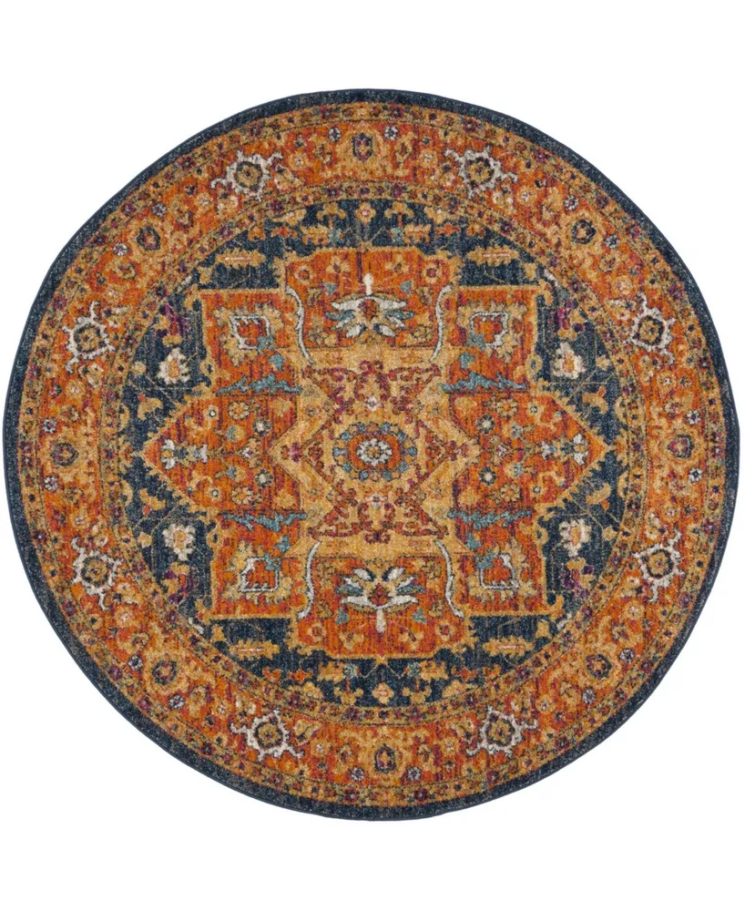 Safavieh Evoke EVK275 Blue and Orange 6'7" x 6'7" Round Area Rug