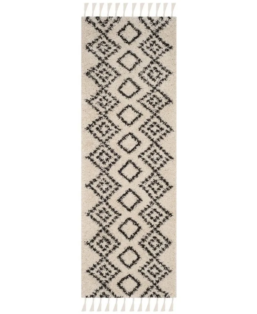 Safavieh Moroccan Fringe Shag MFG245 Cream and Charcoal 2'3" X 9' Runner Area Rug