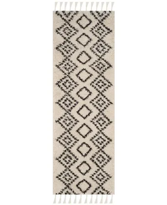 Safavieh Moroccan Fringe Shag MFG245 Cream and Charcoal 2'3" X 9' Runner Area Rug