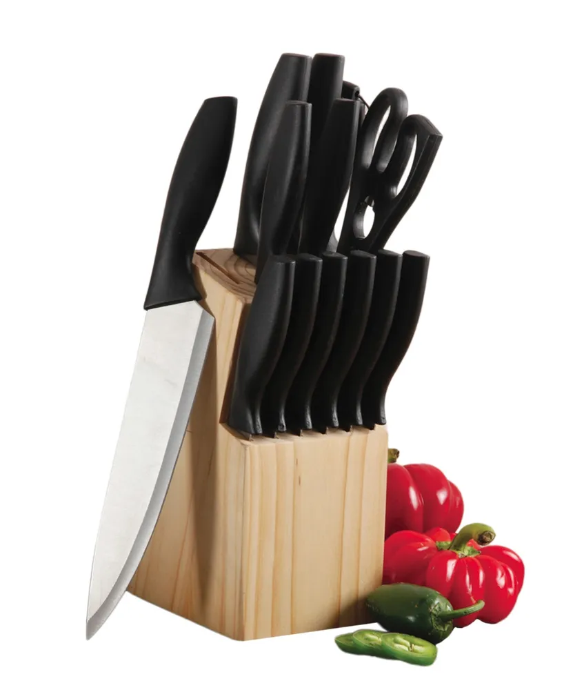 Helston 14 Piece Stainless Steel Cutlery Set with Pine Wood Block