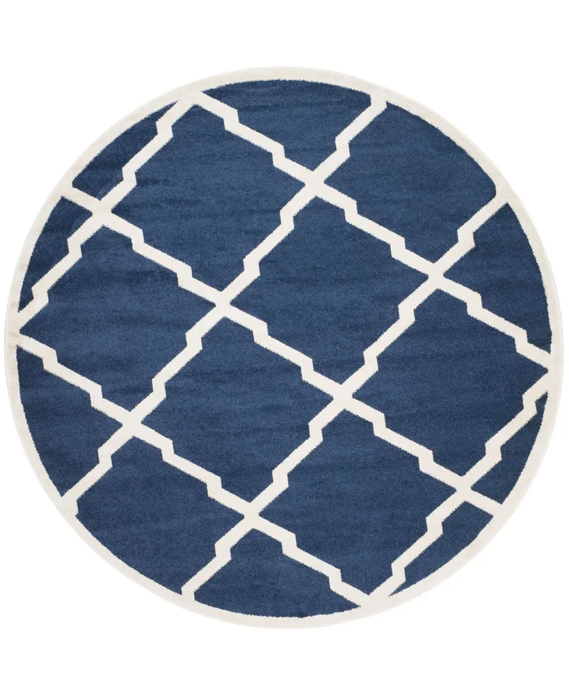 Safavieh Amherst AMT421 Navy and Beige 7' x 7' Round Area Rug