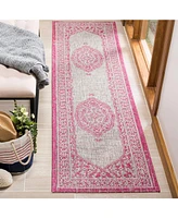 Safavieh Courtyard CY8751 Light Grey and Fuchsia 2'3" x 8' Sisal Weave Runner Outdoor Area Rug