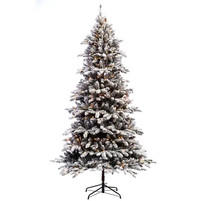 Puleo International 7.5 ft Pre-lit Flocked Birmingham Fir Artificial Christmas Tree 400 Ul listed Clear Lights