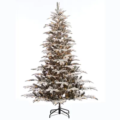 Puleo 7.5FT Pre-lit Arctic Fir Flocked Artificial Christmas Tree