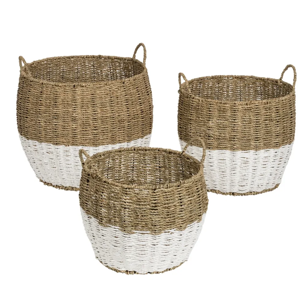 Honey Can Do Set of 3 Round Nesting Seagrass Baskets with Handles