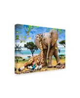 Howard Robinson 'Elephants And Giraffes' Canvas Art - 19" x 14" x 2"