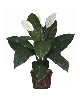 Nearly Natural Spathiphyllum w/ Wicker Silk Plant