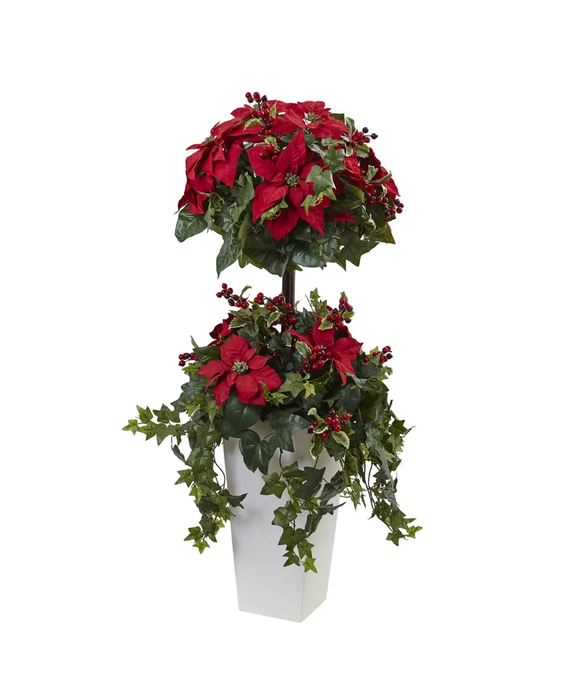 Nearly Natural 4' Poinsettia Berry Topiary w/ Decorative Planter