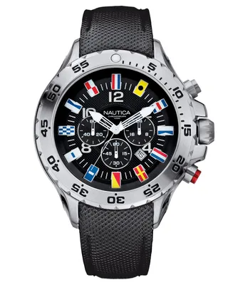 Nautica Men's N16553G Nst Chrono Flags Black Resin-Coated Leather Strap Watch