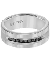 Triton Men's Tungsten and Sterling Silver Ring, Channel-Set Black Diamond Accent Wedding Band
