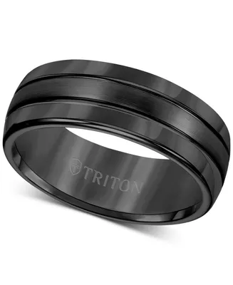 Triton Men's Ring, 8mm 3-Row Wedding Band Classic or Black Tungsten