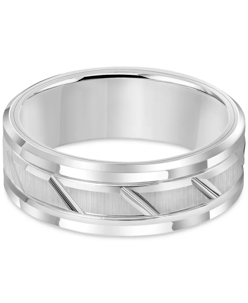 Triton Men's White Tungsten Carbide Ring, 8mm Diamond-Cut Wedding Band