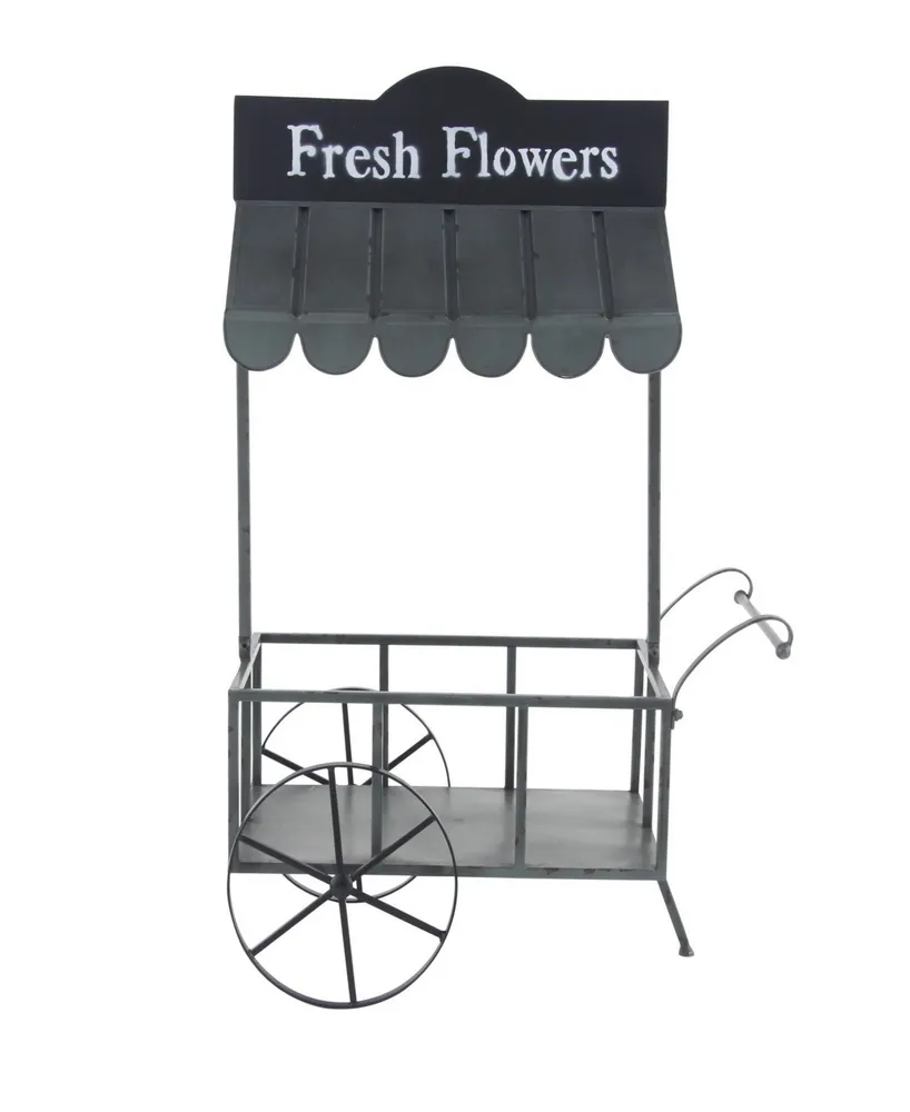 Rosemary Lane Farmhouse Iron Flower Cart with Roof